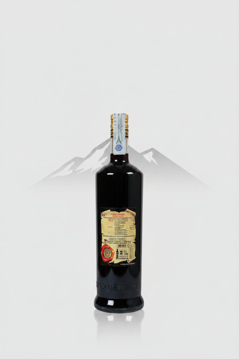 Etichetta retro Punch Abruzzo Evangelista con ingredienti e suggerimenti di utilizzo, specialità abruzzese dal 1907